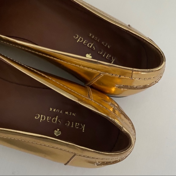 -Kate Spade Metallic Gold Loafers - Picture 9 of 12